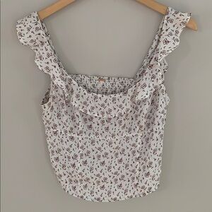 Free People Stay With You Floral Print Satin Ruffle Tank Top Size Medium